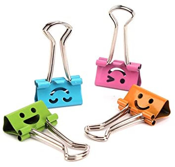 LALAFINA 40st Binder Büroklammern Große Bindeklammern Mittlere Heftklammern Schwarze Büroklammer Lächeln Binder Clips Klemmbinder Lächelndes Gesicht Mini-ordner Metall Große Büroklammer