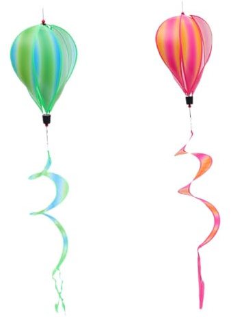 Cabilock 2 Pièces Ornement Montgolfière Moulin à Vent Tournant à L'extérieur Tornades en Montgolfière Ornements De Moulin à Vent Montgolfière Faire Tourner Jardin Arc-en-Ciel PVC Bande