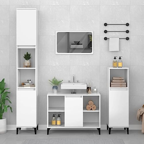 ZQQLVOO Meuble de salle de bain, sous lavabo, blanc brillant, 80 x 33 x 60 cm, en matériau dérivé du bois