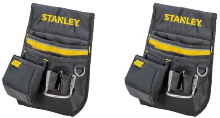 STANLEY Leather Tool Belt Pouch, Double Pocket Storage Organiser, Hammer Loop, 1-96-181 (Pack of 2)