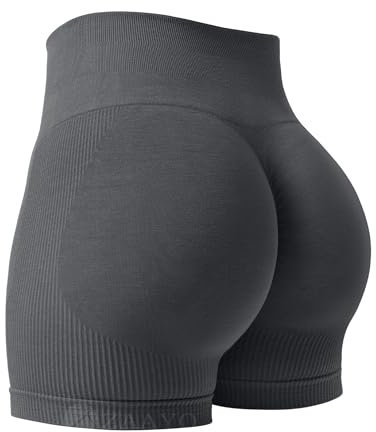 ZAAYO Damen Sport Shorts 5 Gym Shorts Booty Scrunch High Wasit Sporthose Kurz Leggings Workout Shorts Push Up Radlershorts Fitness Dunkelgrau L