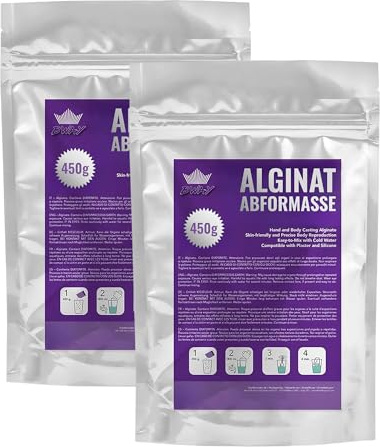 BWAY Alginate Moulage – Idéal pour réaliser des empreintes et des moulages de mains d’une très haute précision – Alginate à prise lente – 900g (2 Sachet x 450g)