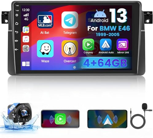 Inefala 8 Core 4+64G Android 15 Radio für BMW E46 1999-2005, 9 Zoll HD Touchscreen mit Wireless CarPlay und Android Auto, GPS Navigation, AHD Rear Camera, FM/RDS, Bluetooth