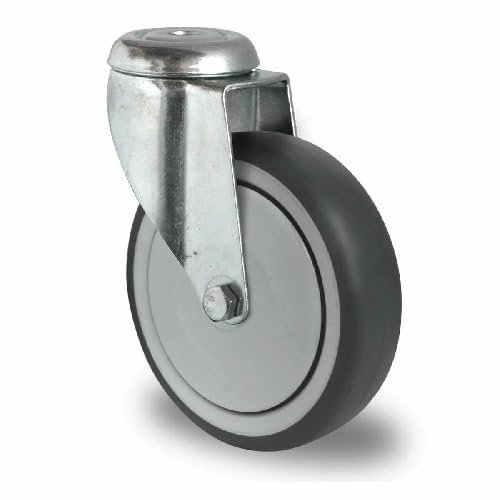 KM Lenkrolle 75 mm mit Rückenloch TPE Gummi Lauffläche Transportrolle Möbelrolle Apparaterolle Rolle Rad, Tragkraft max. 75 kg