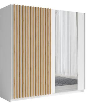 Vente-unique-Armario de 2 Puertas correderas - con Espejo - 200 cm - Blanco y Natural - TINDANIA