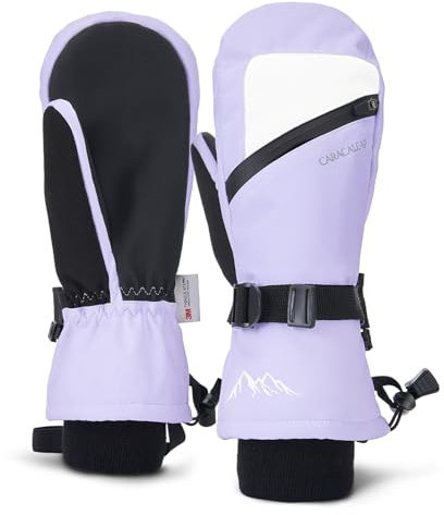 Caracaleap Skihandschuhe Winterhandschuhe Handschuhe Herren Damen Winter Schnee Fäustlinge Wasserdicht Winter Handschuhe Lila XS-S