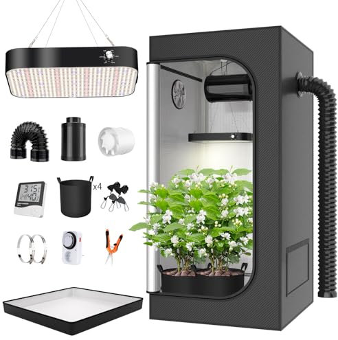 TOPRON Growzelt Komplettset Anbau Set mit 200W LED Vollspektrum Grow Lampe Dimmbar, 100x100x200cm GrowZelt Kit Komplettes Hydroponics Grow Tent Complete Set(100x100x200cm)