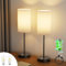 lundwa Kabellose LED Tischlampe Schwarz 2er Set mit 6000mAh Akku | Dimmbare Nachttischleuchte Touch + 6W E27 Glühbirnen (Warmweiß) | Weißer Leinen-Schirm & Aluminium für Schlafzimmer, Wohnzimmer