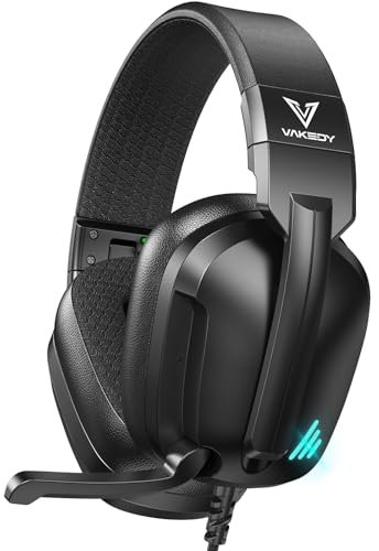 Vakedy Gaming Headset für PS4,PS5,PC,Xbox,Switch,Gaming Kopfhörer mit Mikrofon,High-Definition Kopfhörer mit Geräuschunterdrückung und 3,5 mm Buchse Inline-Bedienelementen