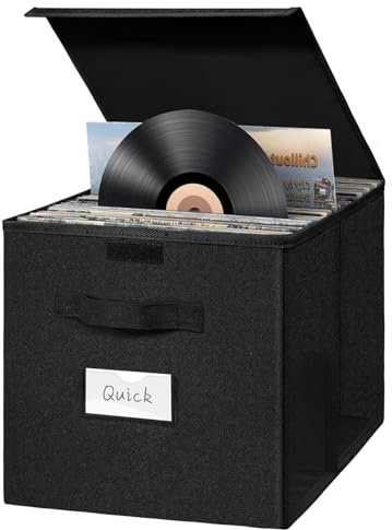 BOHEMIABY Groß CD Aufbewahrungsbox 33 X 33 X 33cm, Faltbar Album Aufnehmen CD Hülle, Cd Taschen Aufbewahrung mit Etikettenfenster und Splitter zur 99+30 Cm Wertvoller Alben, Schwarz