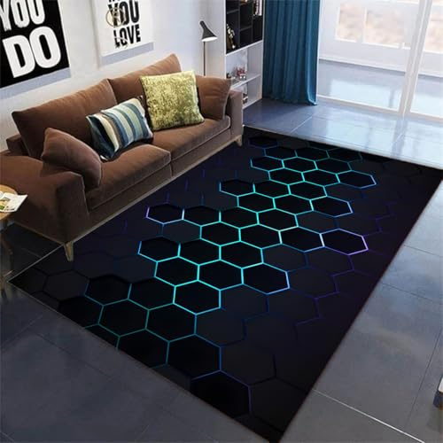 PEIHUODAN Jungen Gaming Teppich, Cool Neon 3D-Druck Kinderteppich, Rutschfester, Waschbarer Teppich Für Gaming Zimmer Deko Für Jugendzimmer, Kinderzimmer, Gaming-Stuhl-Fußmatten (Rot,160x200cm)