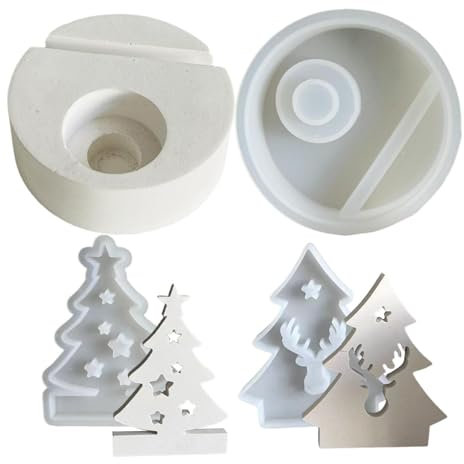 Lot de 3 bougeoirs en silicone en forme de sapin de Noël avec socle, 3 pièces/lot de bougeoirs en silicone pour Noël, moules en époxy