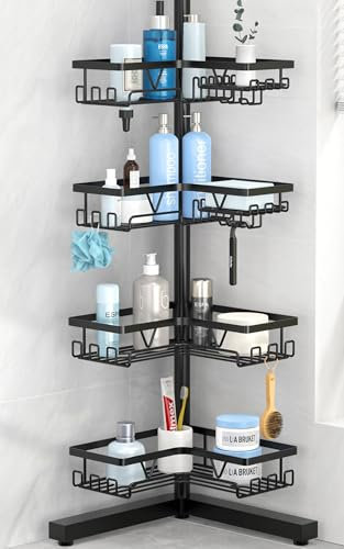 Kegii Teleskop Duschregal - Duschablage Ohne Bohren Ecke Teleskopregal Bad Eckregal Dusche Shampoo Halterung für Dusche Schwarz