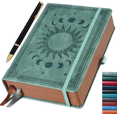 HwxBen Journal für Männer und Frauen, 360 Seiten Hardcover-Journaling-Notizbuch mit Stift im Vintage Sonne & Mond Design, Premium Grau, 19,6 x 25,4 cm
