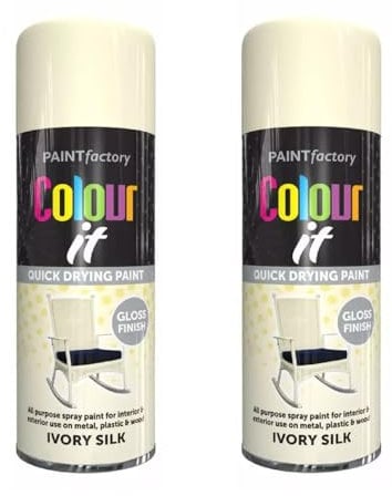 DIOXSTAR Ivory Silk Spray Paint, Gloss Finish, Quick Drying Paint, All Purpose Spray Paint for Metal, Wood, Plastic, Interior & Exterior Use, Easy to Use, 400ml (2 PCS)