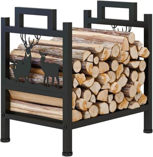 Kaminholzhalter – Metall Elchmuster Holzständer mit Griff für den Innen- und Außenbereich, Kaminholzregale, kleines Kaminholzregal für Garage, Werkzeugschuppen, Terrasse