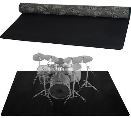 Drum Rug, 4 Ft x 5 Ft Drum Mat Carpet Music Rug with Non-Slip Bottom, Noise Reduction Electrical Pads for Drummers, Black