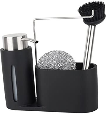 VOSAREA Kitchen Rack Soap Dispenser Storage Shelf Stainless Steel Household Rack Sundries Holder for Sink Cleaning Set Black Practical Organiser for Kitchen and Bathroom