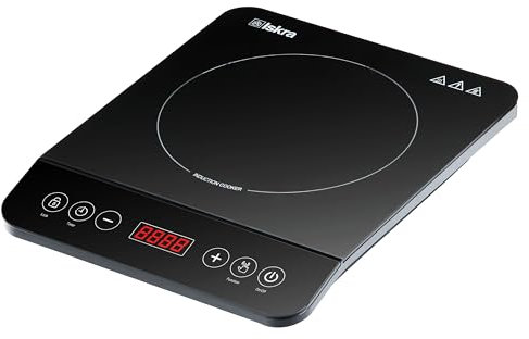 Iskra Induktionskochfeld 1 Platte | 2000W Induktionsplatte doppelt | mit Timer, Auto-Aus und Touch-Bedienung | kratzfestes Keramikglas | Effizient & schnell kochen