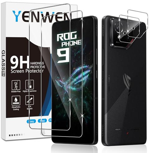 Yenwen Schutzfolie für ASUS ROG Phone 9/9 Pro für Panzerglas, 2 Stück Displayschutz mit 2 Stück Kameraschutz, 9H Härte Schutzglas Anti-Kratzer Glas Handy Folie HD Klar Panzer Schutz Glas