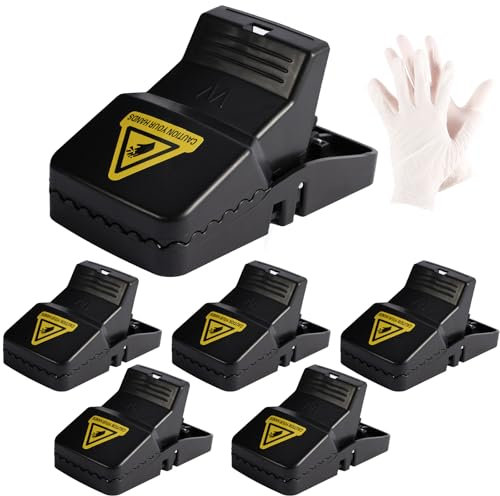 Rat Traps - 6 x Large Heavy Duty Humane Rat Traps That Kill Instantly Reusable Rodent Control Mouse Traps with 1 Pair of Gloves