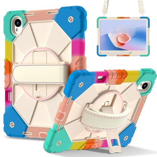 Funda para tablet Huawei MatePad 11.5S de 11.5 pulgadas 2024, protección resistente, soporte giratorio de 360 grados, soporte para lápices, correa para el hombro (azul colorido)