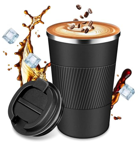 shaohui Travel Mugs,Insulated Coffee Cup with Leakproof Lid,Reusable Coffee Cups Travel, Double Walled Vacuum Stainless Steel Travel Coffee Mug for Hot & Cold Drinks (Black)