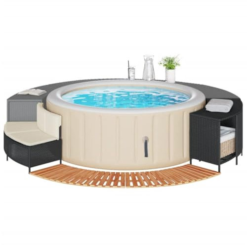 Xichuzi Borde bañera hidromasaje Madera Acacia y ratán sintético Negro, Yacuzzi Exterior Hinchable Piezas De Recambi, Borde para bañera De Hidromasaje SPA - 365614