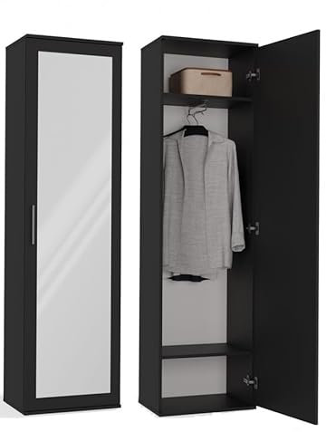 BDW Duo-Garderobe mit Spiegel, Moderner Kleiderschrank, Multifunktional für Flur, Schlafzimmer, Kinderzimmer 180x50x35(T) ! (Schwarz)