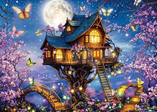 Puzzles 1000 Pieces for Adults jigsaw puzzles for adults-Colorful Tree House-1000 Piece Puzzle Classic Educational Games Beautiful Decoration Puzzle
