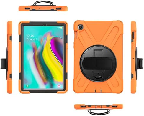 Funda de silicona compatible con Samsung Galaxy Tab S5e 10.5 2019 T720 T725 T727, resistente, a prueba de golpes, con correa para el hombro, funda protectora de silicona para niños (naranja)