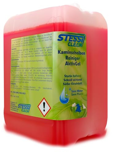 StessiClean Kamin & Ofenglas Reiniger AktivGel | 10 Liter | Kaminscheibenreiniger für hartnäckigen Verschmutzungen | Kaminreiniger - Ofenreiniger | Kamin und Ofenglasscheiben | Ruß Reiniger