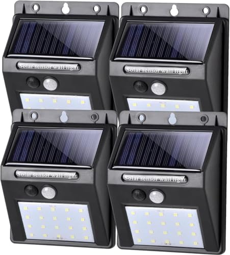 SALCAR Solarlampen für Außen mit Bewegungsmelder, Superhelle Solarleuchte Aussen, IP44 Wasserdichte Solar Aussenleuchte,Warmweiße Gartenwandlampe,balkon solarleuchten, 800 Lumen- 4 Stück
