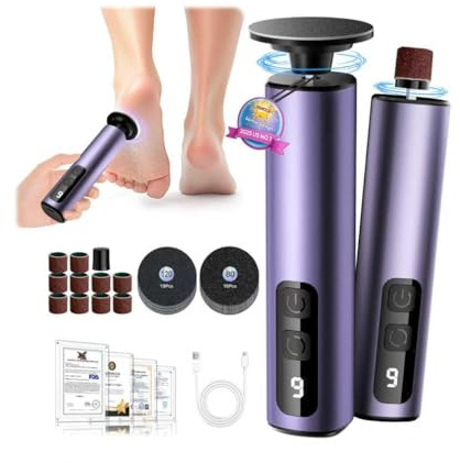 3.0 Upgrade Elektrische Fußfeile【3 in 1-9 Geschwindigkeitseinstellungen + LED-Anzeige 】【Beseitigt 99,92% Keratin in 3 Minuten】 Elektrische Fußfeile Hornhautentferner 80 Mesh + 120 Mesh Schleifpapier