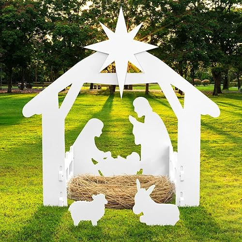 Große Weihnachtskrippe Outdoor, Wetterbeständig Krippe Set Weihnachten Heilige Familie Weihnachtsdekorationen Outdoor für Vorgarten, Rasen und Kirche (Klassische Krippe)