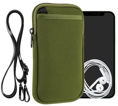 kwmobile Handy Tasche zum Umhängen für XXL - 7 - Hülle mit Band - Neopren Cover mit Reißverschluss - 17,7 x 8,5 cm - Necklace Case in Olivgrün
