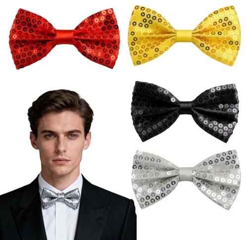 DvBCNMe 4 StüCk Glitzer Fliege, Verstellbare Reinfarbige Glitzer Fliege Herren, Schleife Glitzer Accessoires FüR Bankett Karneval Make-Up Ball Single Party Disco Hochzeit