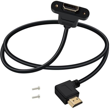 YINGAYOU 90 Degree HDMI Cable Male to Female 4K Short HDMI Cable Extender Male to Female With Screw Holes Panel Mounted for HDTV, Projector, Xbox360 ETC (Right)
