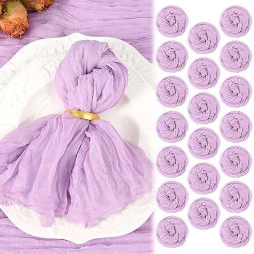 20 Pack Flieder Lila Käsetuchservietten 20x20 Waschbare Boho-Stoffservietten Set mit 20 faltigen Käsetuchservietten Gaze-Tischserviette für Hochzeitsfeier, Babyparty, Geburtstagsdekoration