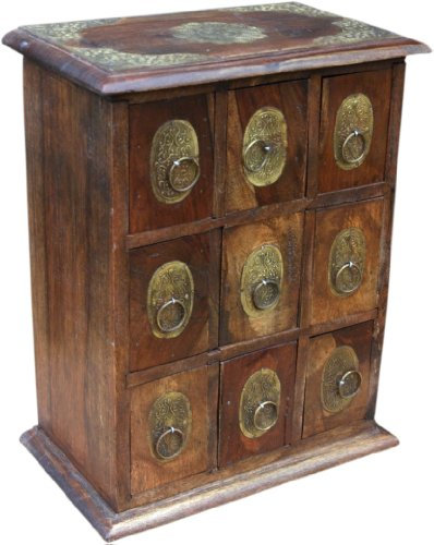 GURU SHOP Schubfachschränkchen, Apothekerschränkchen, Schmuck Schränkchen - Modell 6, Braun, 34x28x16 cm, Dosen, Boxen & Schatullen