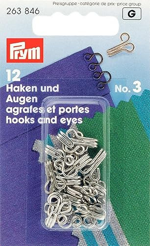 Prym Hooks And Eyes Brass, Large, Silver Color, Pieces, 263846-1 Ganci E Occhielli, Ottone, Argento, No. 3, Grande, 12 Pezzi, unità