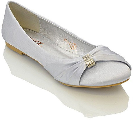 ESSEX GLAM Womens Bridal Wedding Satin Pumps Ladies Slip ON Prom Bridesmaid Pumps Shoes Size 3 4 5 6 7 8 (UK 7 / EU 40 / US 9, Silver Satin)