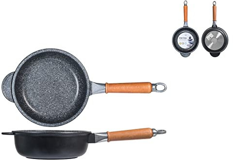 H&H Home Pietra Padella Alta Antiaderente con Manico, Pietra, Nero, 20 cm
