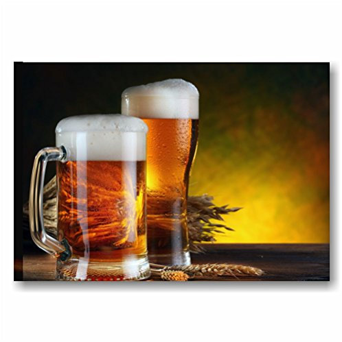 Quadri L&C ITALIA Bier – Modernes Bild gerahmt 70 x 50 cm Leinwand drucken Beer Hopfen Gläsern Moderne Möbel Lounge Bar Restaurant Haus Küche Wall Art Lieferungen Canvas Home