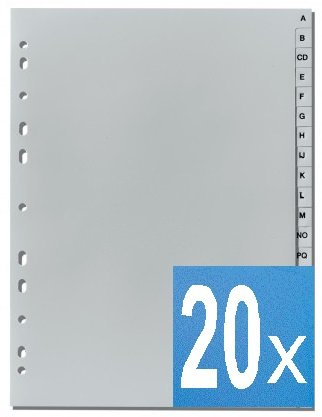 5-Star Buchstabenregister A-Z DIN A4, volle Höhe, grau (20)