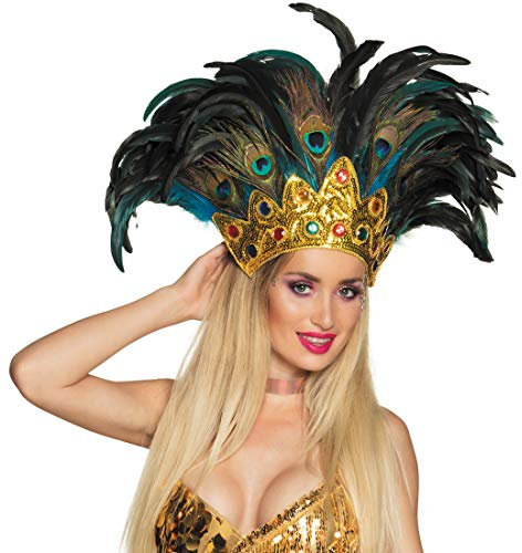 NET TOYS Samba-Kopfschmuck mit Pfauenfedern | Bunt | Aufregender Damen-Haarschmuck Karneval in Rio geeignet für Fasching & Karneval