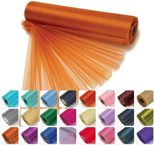 WedDecor 25m x 29cm Snow Sheer Light Orange Organza Roll Sash Glitter Fabric for Table Runner Sashes Wedding & Christmas Decoration, Chair Cover Bows, Party Favours, Ribbon Crafting Supplies, 1pc