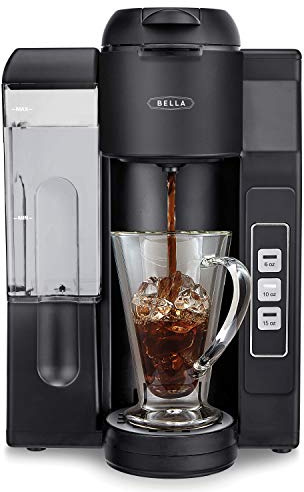 BELLA Single Serve Coffee Maker, Dual Brew K-Cup Pod or Ground Coffee Brewer, Adjustable Drip Tray for Personal Travel Mugs, Large Removable Water Tank, Black