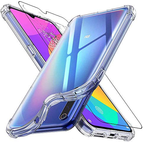 ebestStar - Funda para Xiaomi Mi 9 Lite, Carcasa Silicona Transparente, Capa Protectora TPU Antigolpes, Bordes Reforzados, Transparente + Cristal Templado