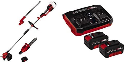 Einhell herramienta multifunción telescópica a batería GE-LM 36/4 Power X-Change, Li Ion, 2x 18 V, función cortasetos, desbrozadora y motosierra. Incluye 2 baterías de 4,0Ah y cargador doble